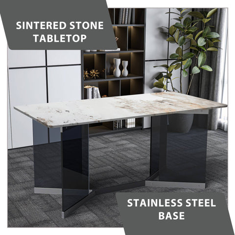 Oryn Modern Rectangular Dining Table with Glass/Sintered Stone Tabletop