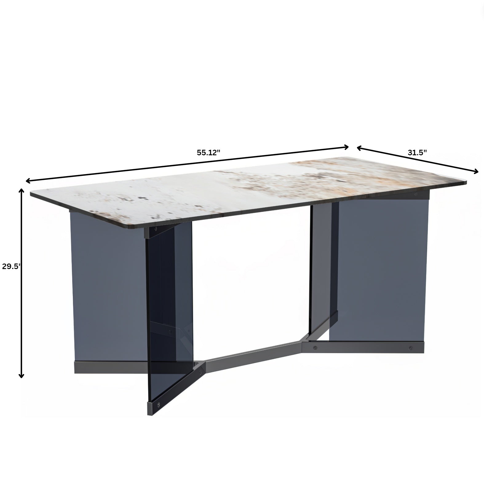 Oryn Modern Rectangular Dining Table with Glass/Sintered Stone Tabletop