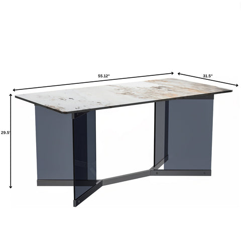 Oryn Modern Rectangular Dining Table with Glass/Sintered Stone Tabletop