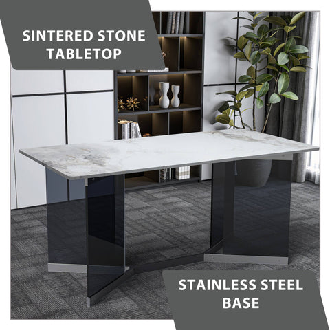 Oryn Modern Rectangular Dining Table with Glass/Sintered Stone Tabletop