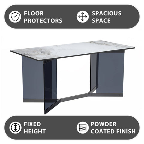 Oryn Modern Rectangular Dining Table with Glass/Sintered Stone Tabletop