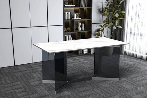 Oryn Modern Rectangular Dining Table with Glass/Sintered Stone Tabletop