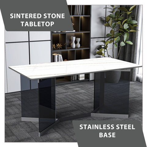 Oryn Modern Rectangular Dining Table with Glass/Sintered Stone Tabletop