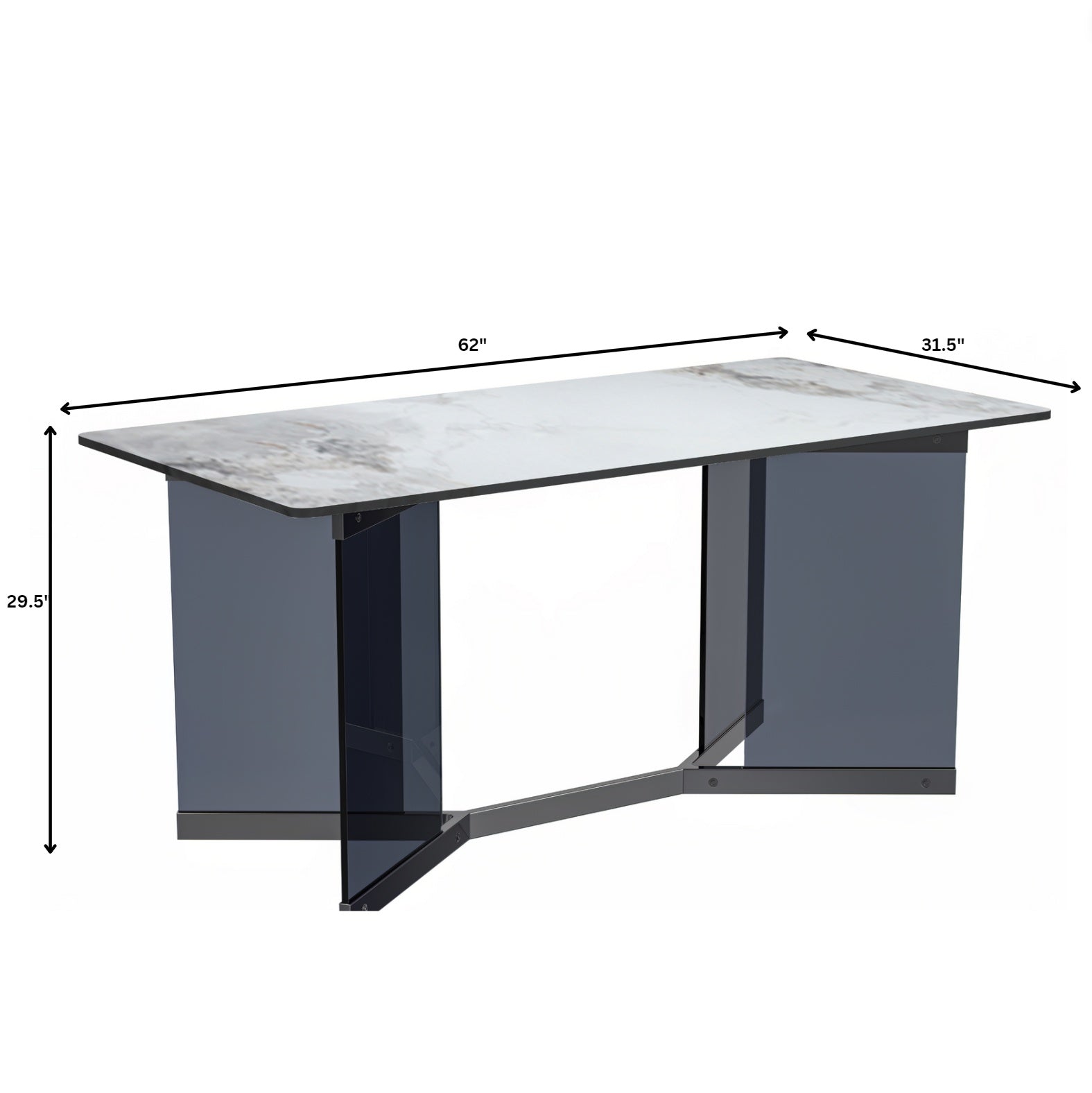 Oryn Modern Rectangular Dining Table with Glass/Sintered Stone Tabletop