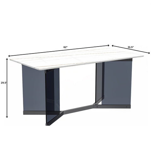 Oryn Modern Rectangular Dining Table with Glass/Sintered Stone Tabletop