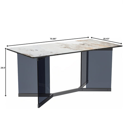 Oryn Modern Rectangular Dining Table with Glass/Sintered Stone Tabletop