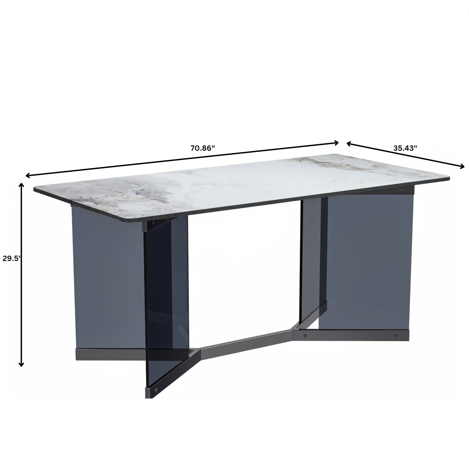 Oryn Modern Rectangular Dining Table with Glass/Sintered Stone Tabletop