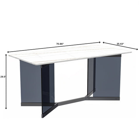 Oryn Modern Rectangular Dining Table with Glass/Sintered Stone Tabletop