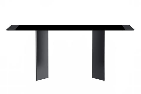 Olyra Dining Table with a Rectangular Glass/Sintered Stone Tabletop and Stainless Steel Base