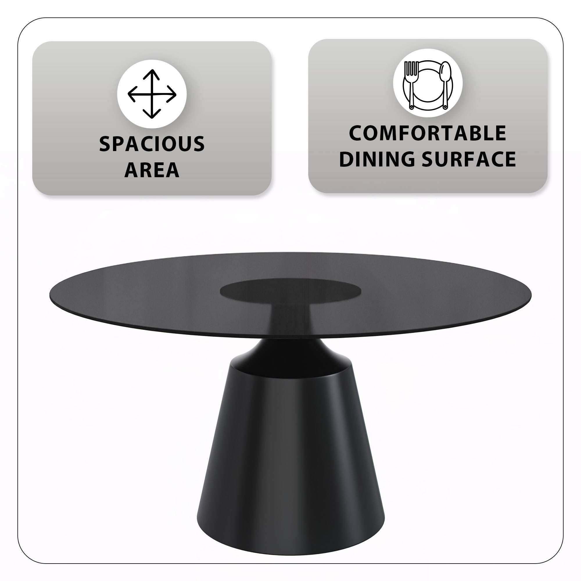 Prynn Modern Round Dining Table with a Sintered Stone/Glass Top in Stainless Steel