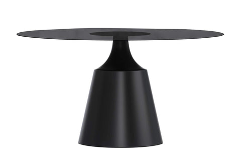 Prynn Modern Round Dining Table with a Sintered Stone/Glass Top in Stainless Steel