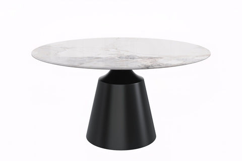 Prynn Modern Round Dining Table with a Sintered Stone/Glass Top in Stainless Steel