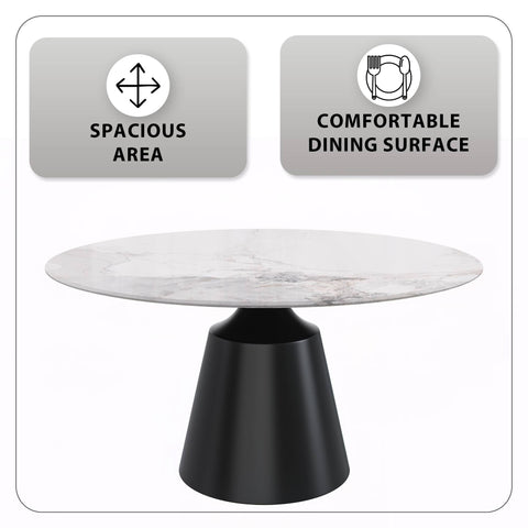 Prynn Modern Round Dining Table with a Sintered Stone/Glass Top in Stainless Steel