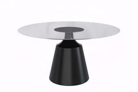 Prynn Modern Round Dining Table with a Sintered Stone/Glass Top in Stainless Steel