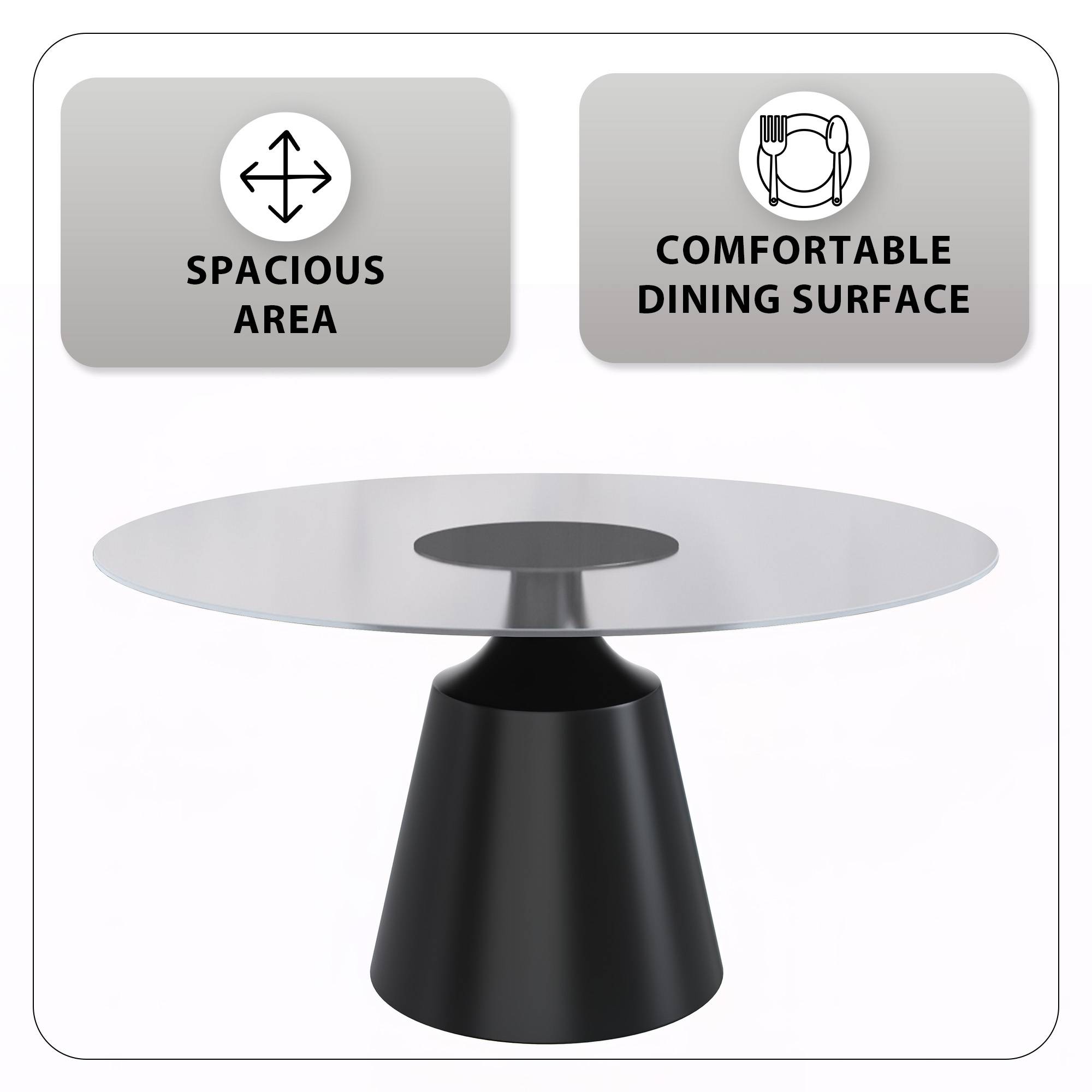 Prynn Modern Round Dining Table with a Sintered Stone/Glass Top in Stainless Steel