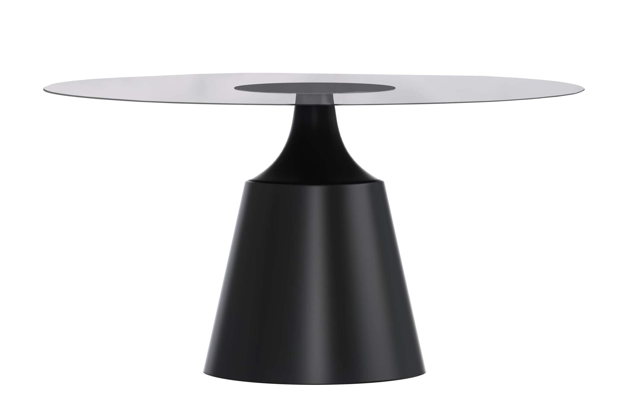 Prynn Modern Round Dining Table with a Sintered Stone/Glass Top in Stainless Steel