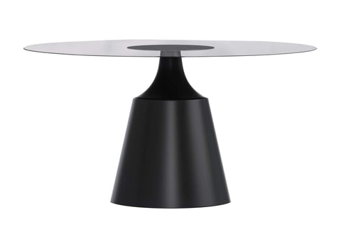 Prynn Modern Round Dining Table with a Sintered Stone/Glass Top in Stainless Steel