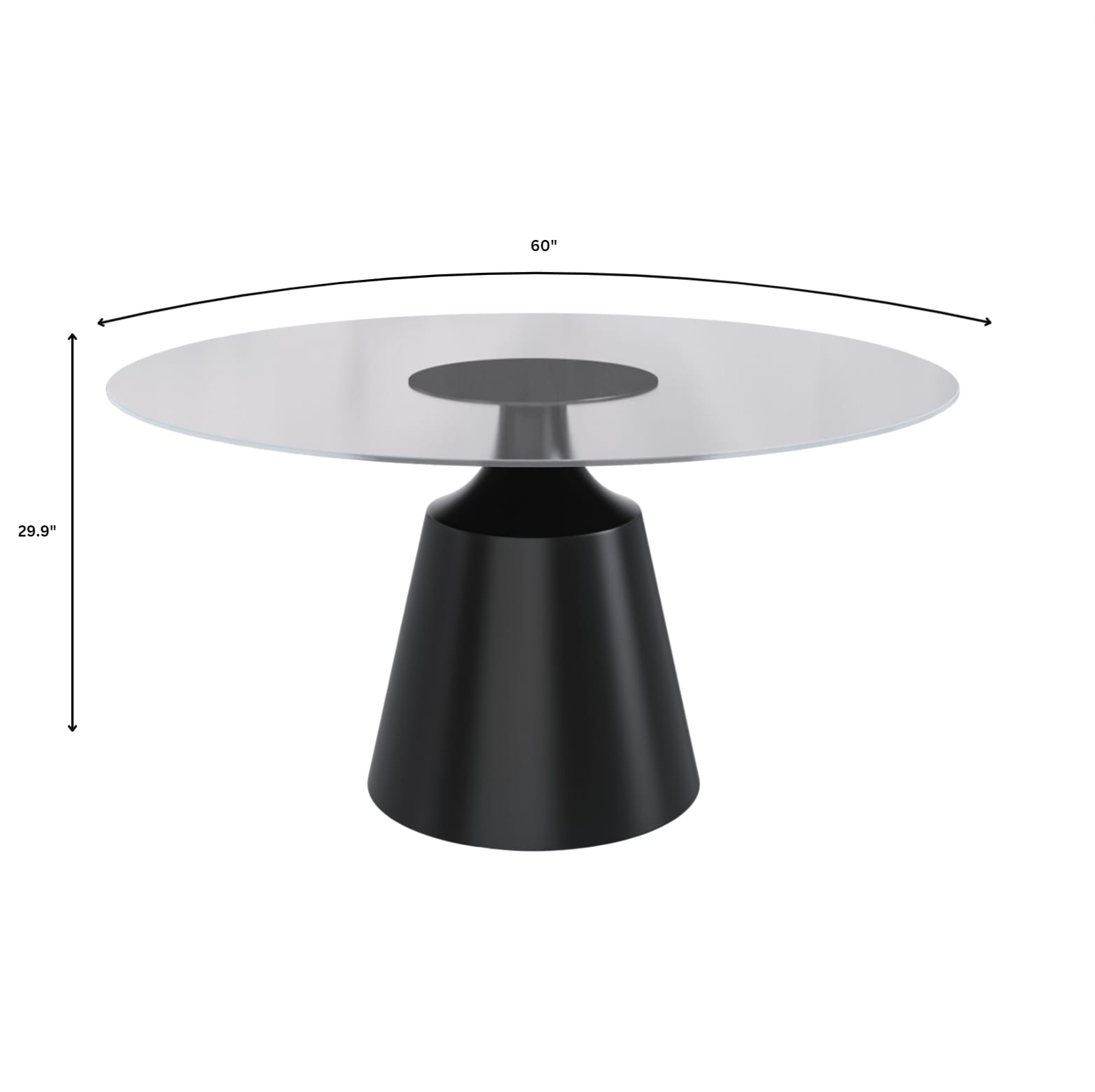 Prynn Modern Round Dining Table with a Sintered Stone/Glass Top in Stainless Steel