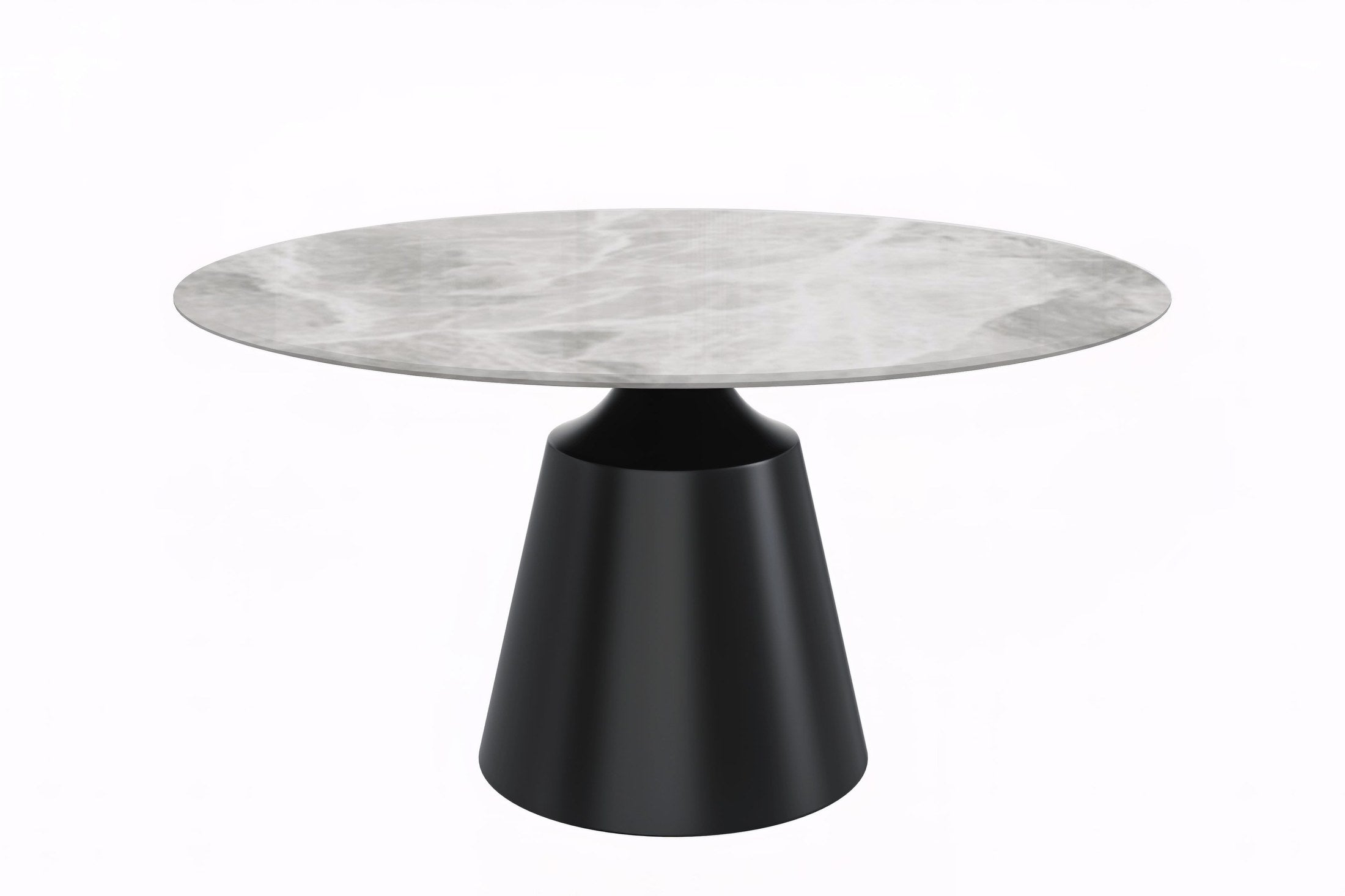 Prynn Modern Round Dining Table with a Sintered Stone/Glass Top in Stainless Steel