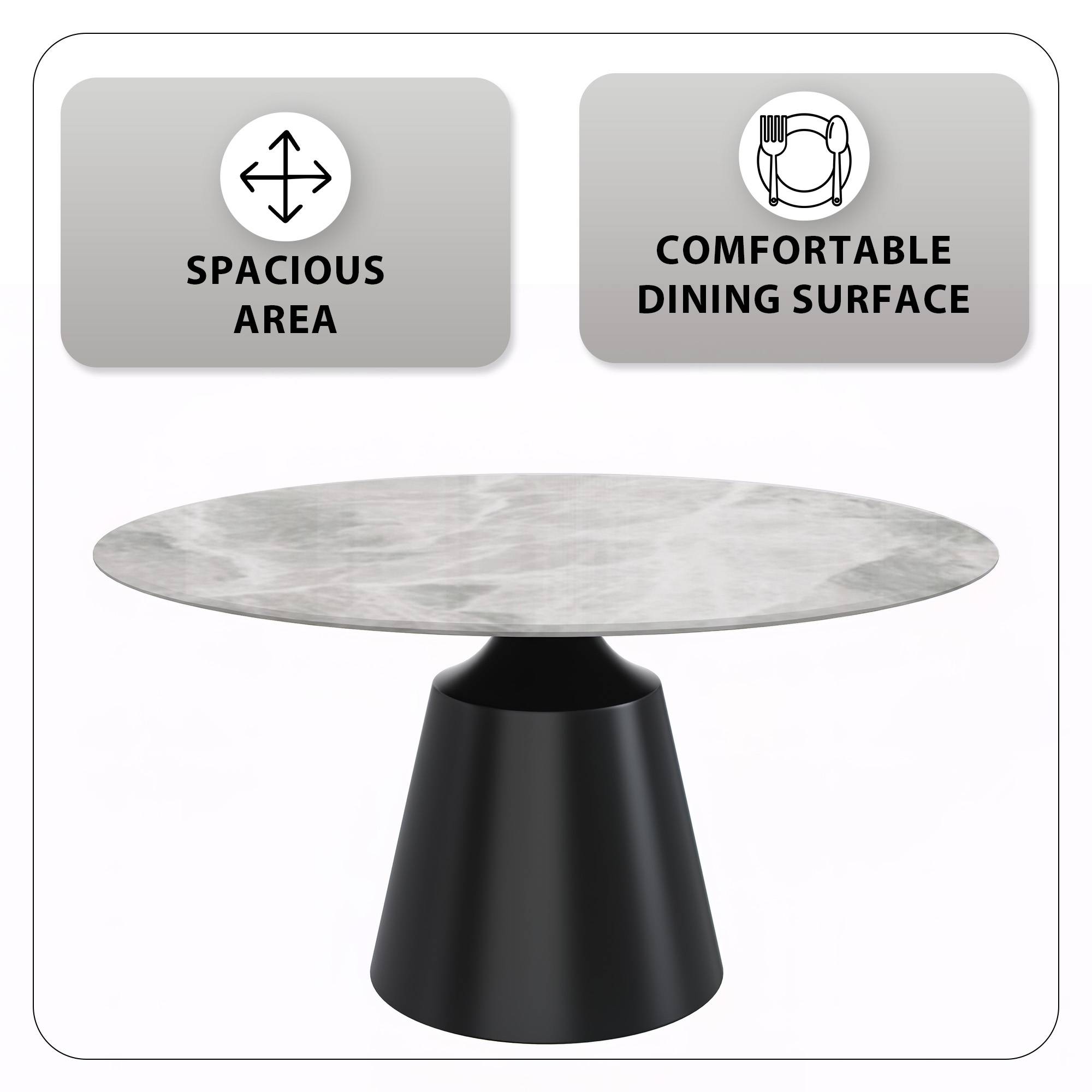 Prynn Modern Round Dining Table with a Sintered Stone/Glass Top in Stainless Steel