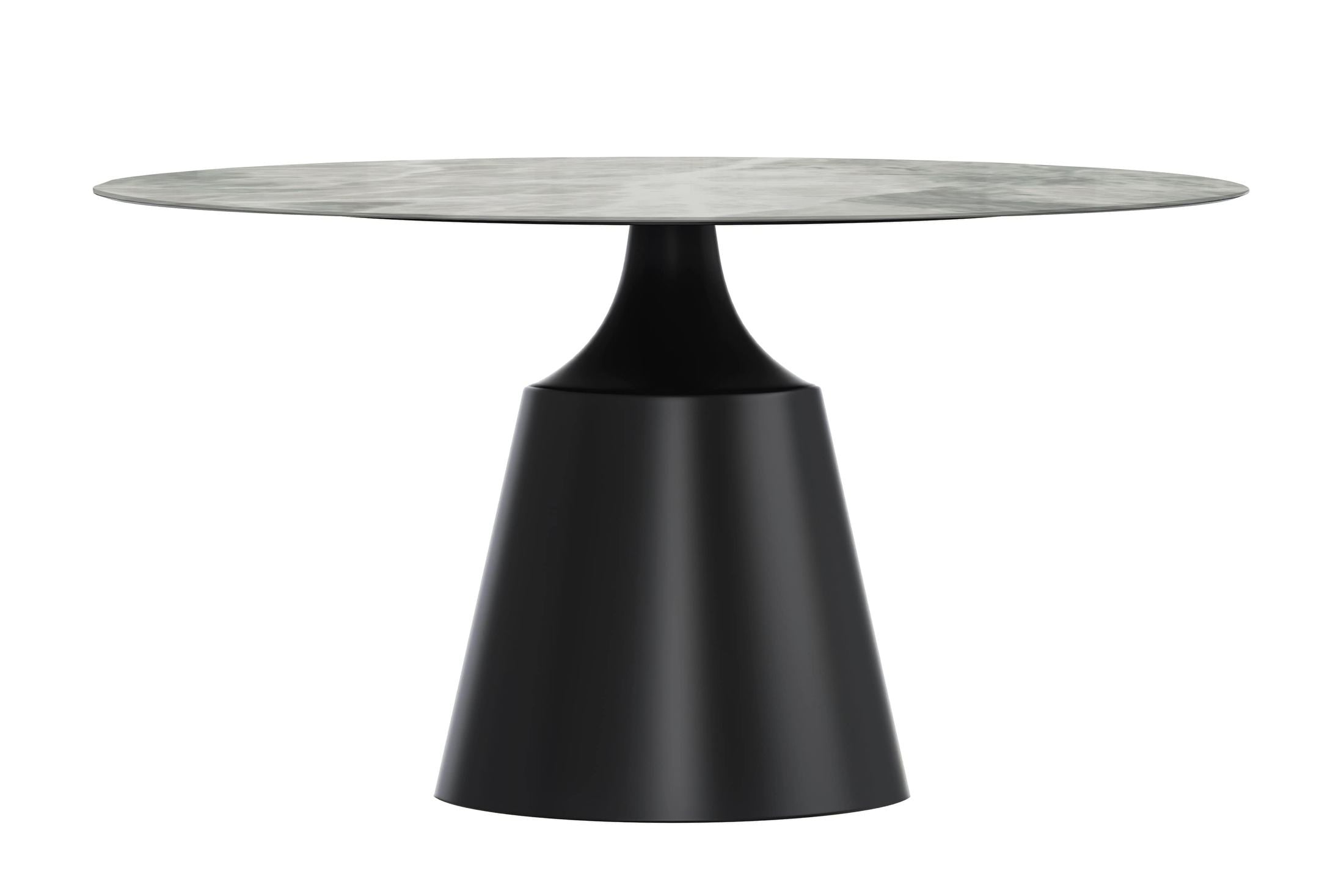 Prynn Modern Round Dining Table with a Sintered Stone/Glass Top in Stainless Steel