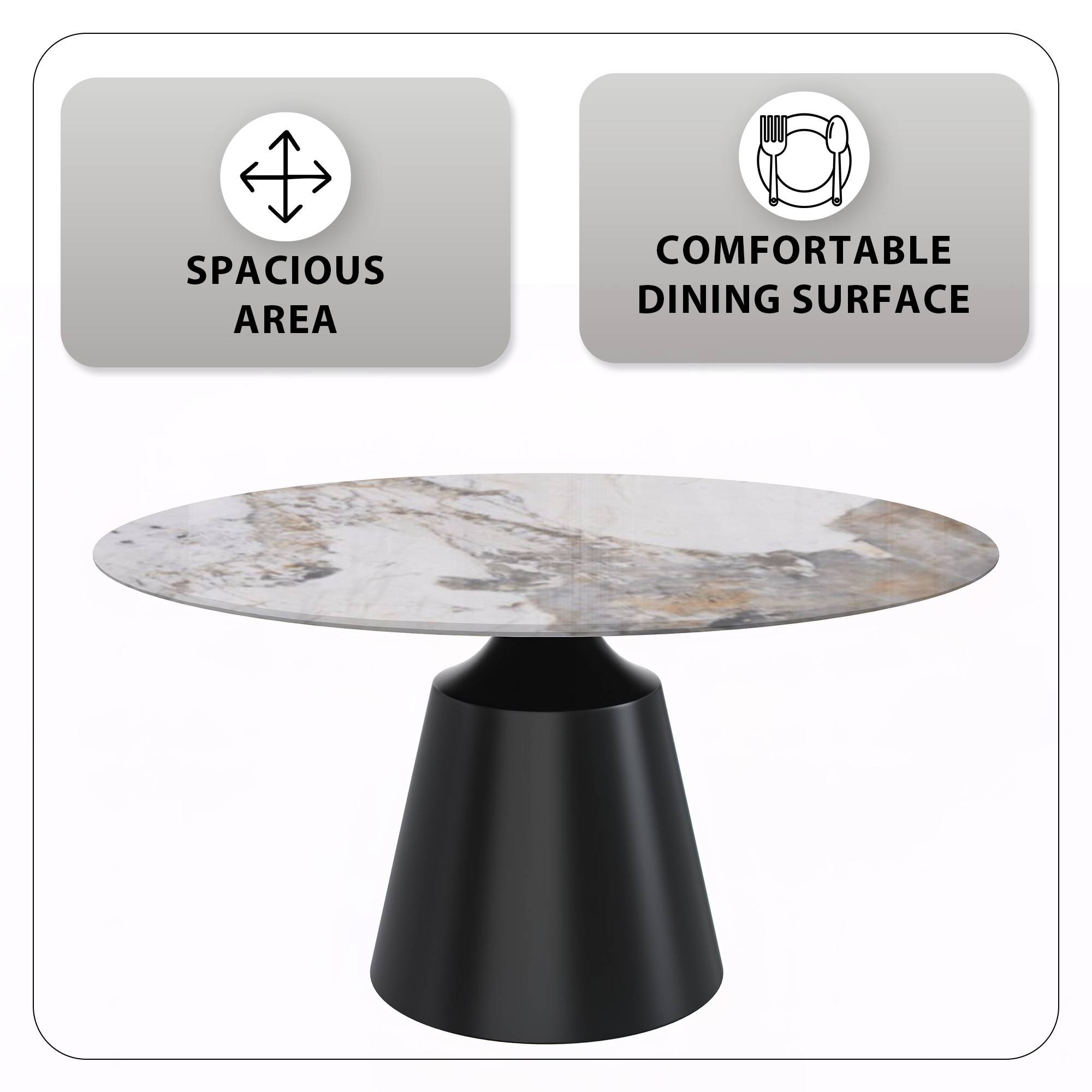 Prynn Modern Round Dining Table with a Sintered Stone/Glass Top in Stainless Steel