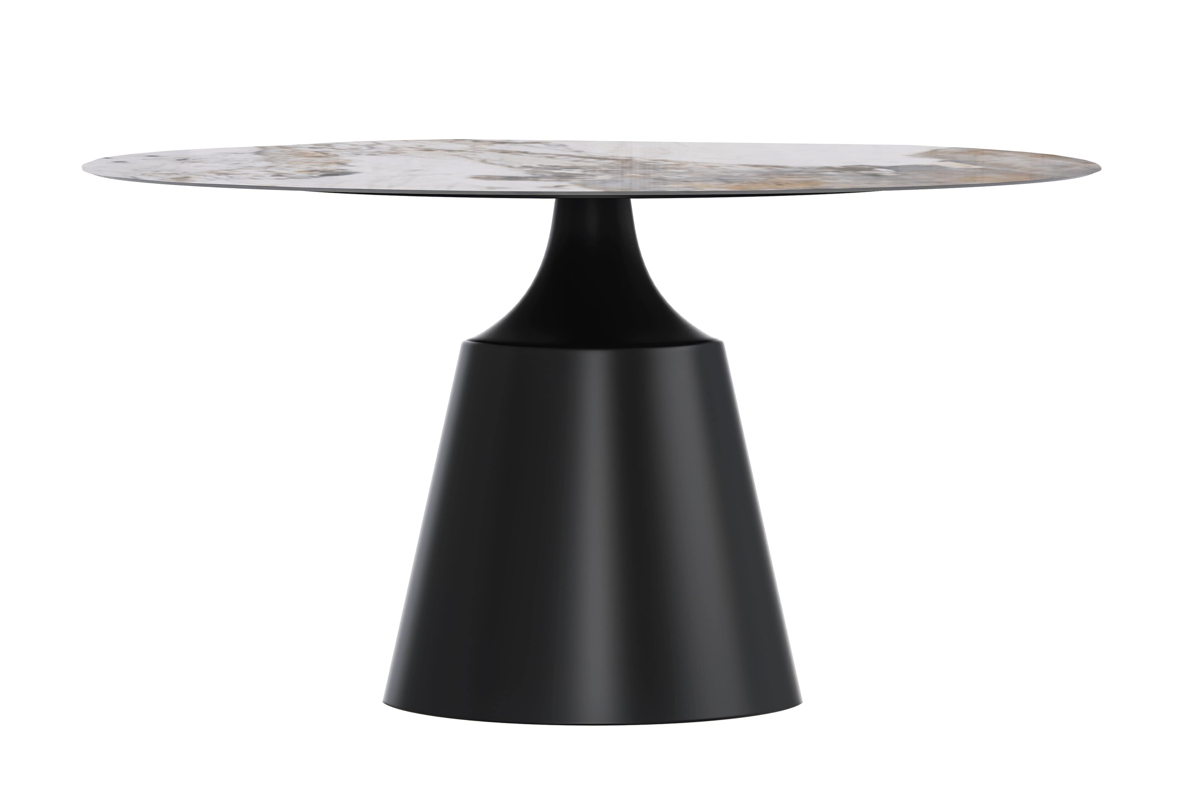 Prynn Modern Round Dining Table with a Sintered Stone/Glass Top in Stainless Steel