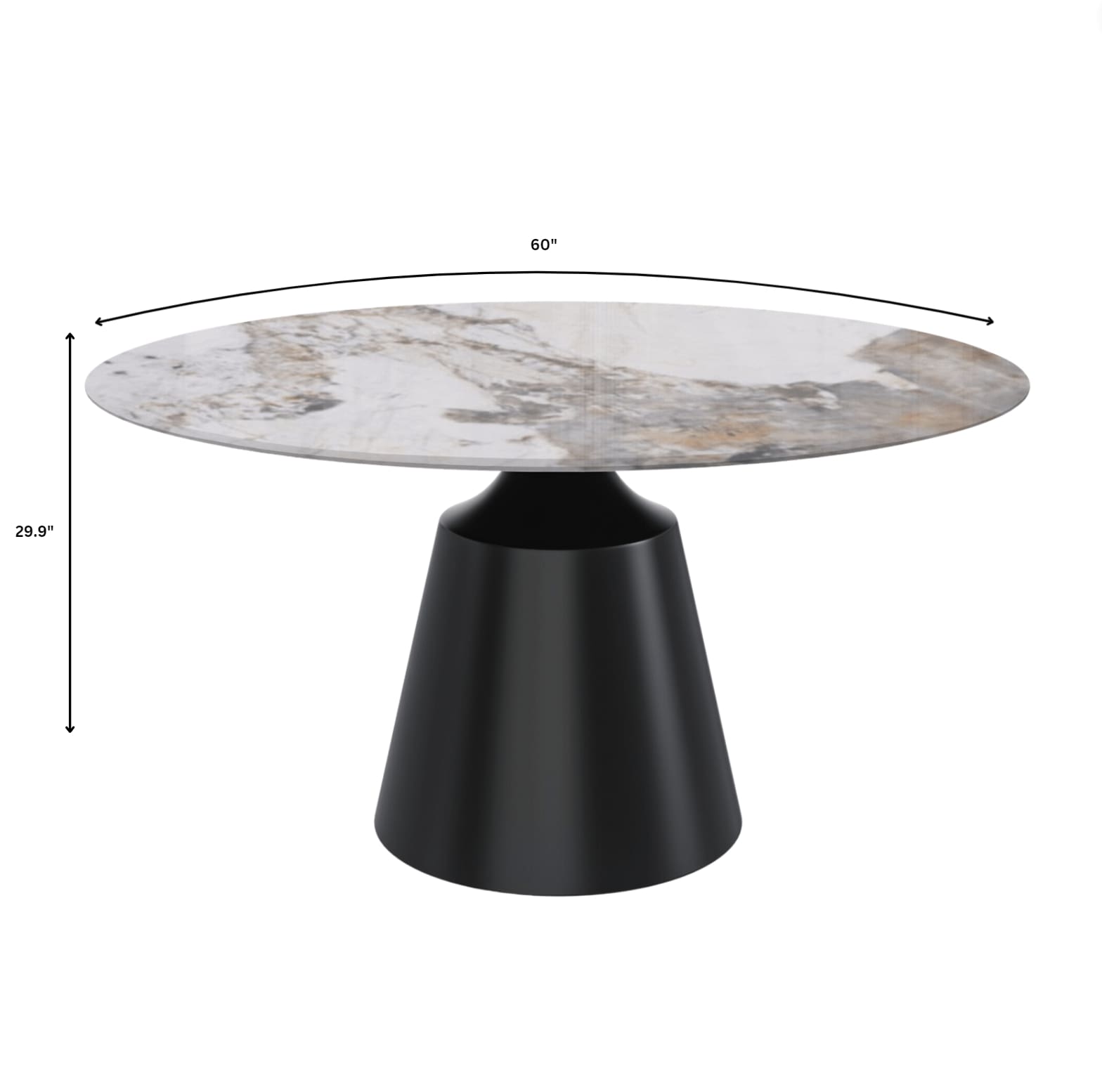 Prynn Modern Round Dining Table with a Sintered Stone/Glass Top in Stainless Steel