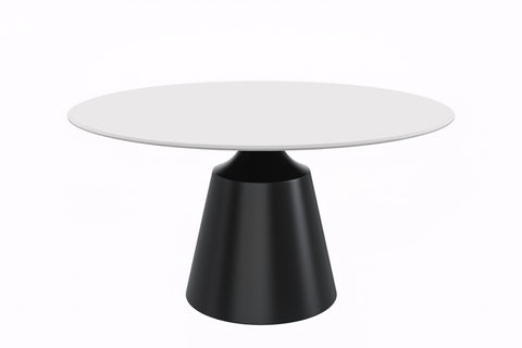 Prynn Modern Round Dining Table with a Sintered Stone/Glass Top in Stainless Steel