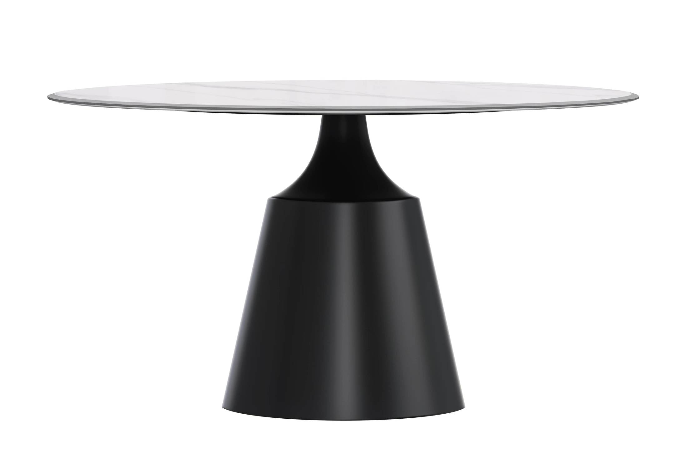 Prynn Modern Round Dining Table with a Sintered Stone/Glass Top in Stainless Steel