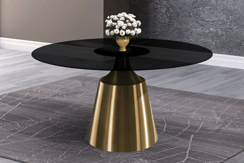 Prynn Modern Round Dining Table with a Sintered Stone/Glass Top in Stainless Steel