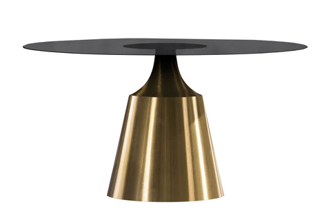 Prynn Modern Round Dining Table with a Sintered Stone/Glass Top in Stainless Steel