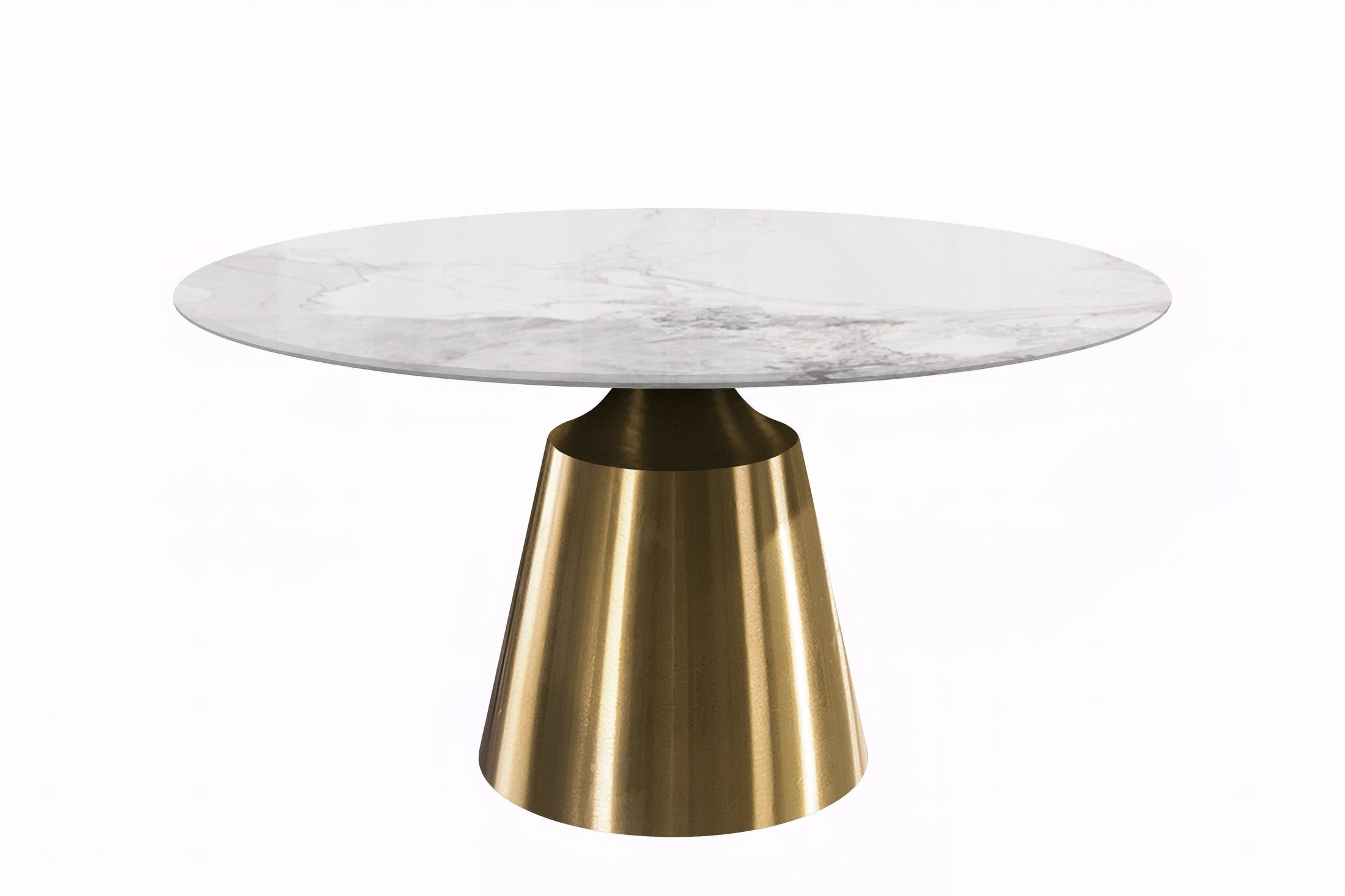 Prynn Modern Round Dining Table with a Sintered Stone/Glass Top in Stainless Steel