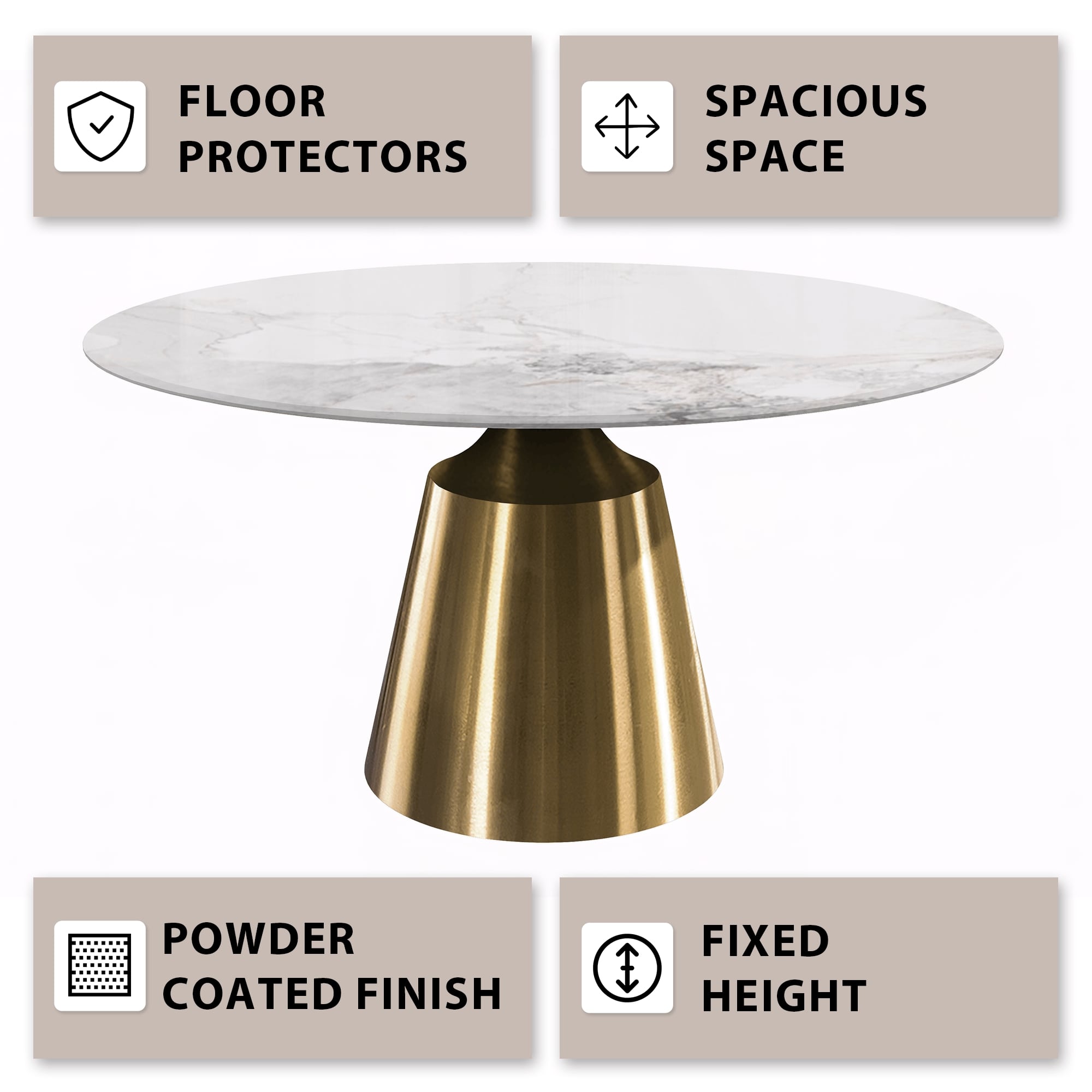 Prynn Modern Round Dining Table with a Sintered Stone/Glass Top in Stainless Steel