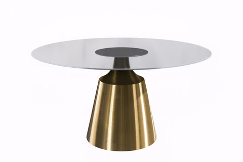 Prynn Modern Round Dining Table with a Sintered Stone/Glass Top in Stainless Steel