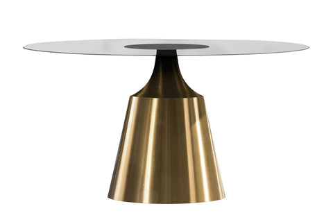 Prynn Modern Round Dining Table with a Sintered Stone/Glass Top in Stainless Steel