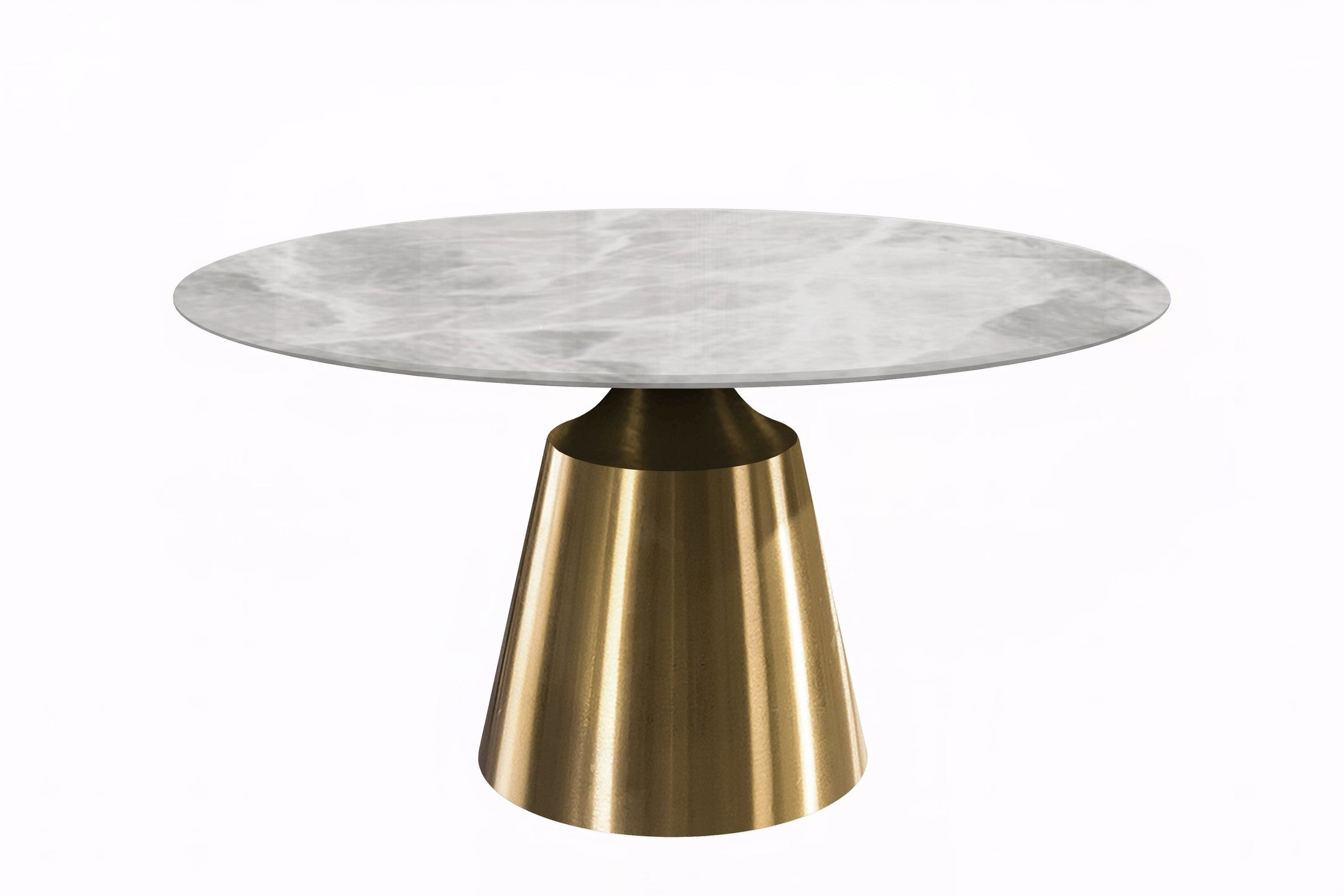 Prynn Modern Round Dining Table with a Sintered Stone/Glass Top in Stainless Steel