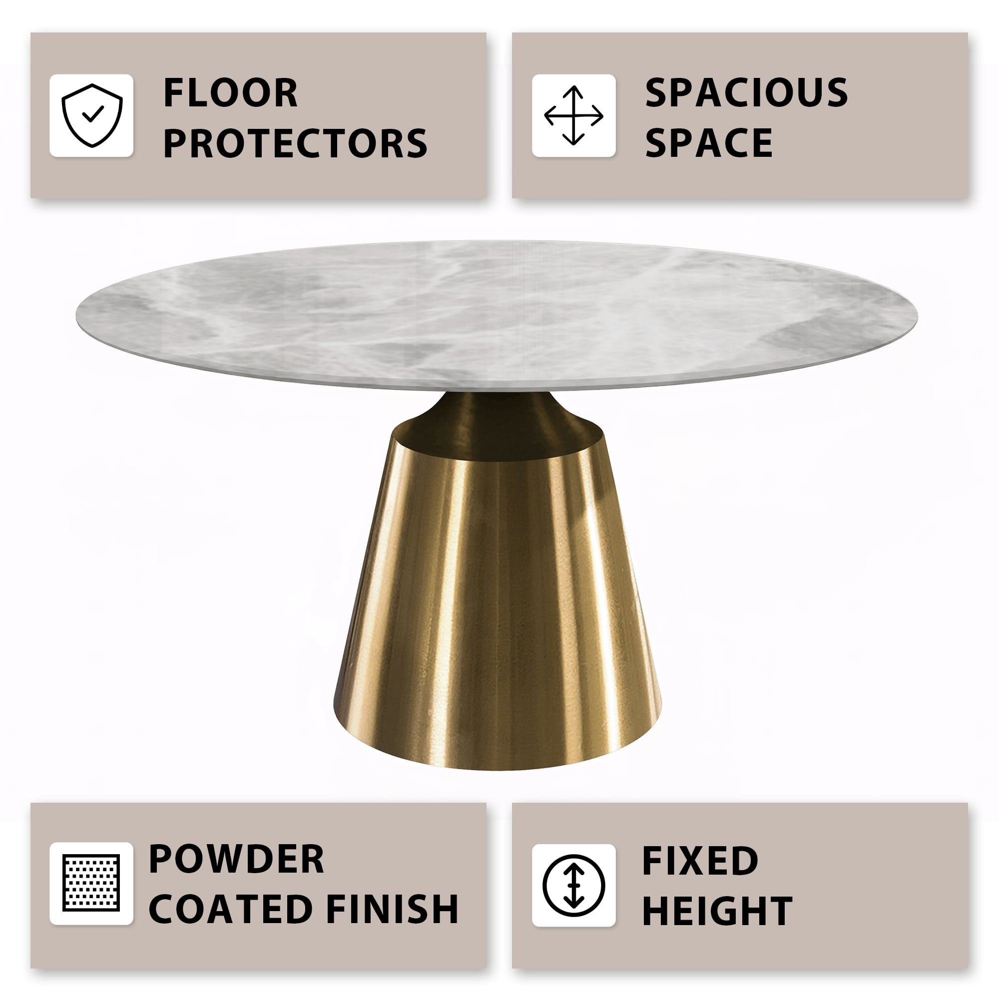 Prynn Modern Round Dining Table with a Sintered Stone/Glass Top in Stainless Steel