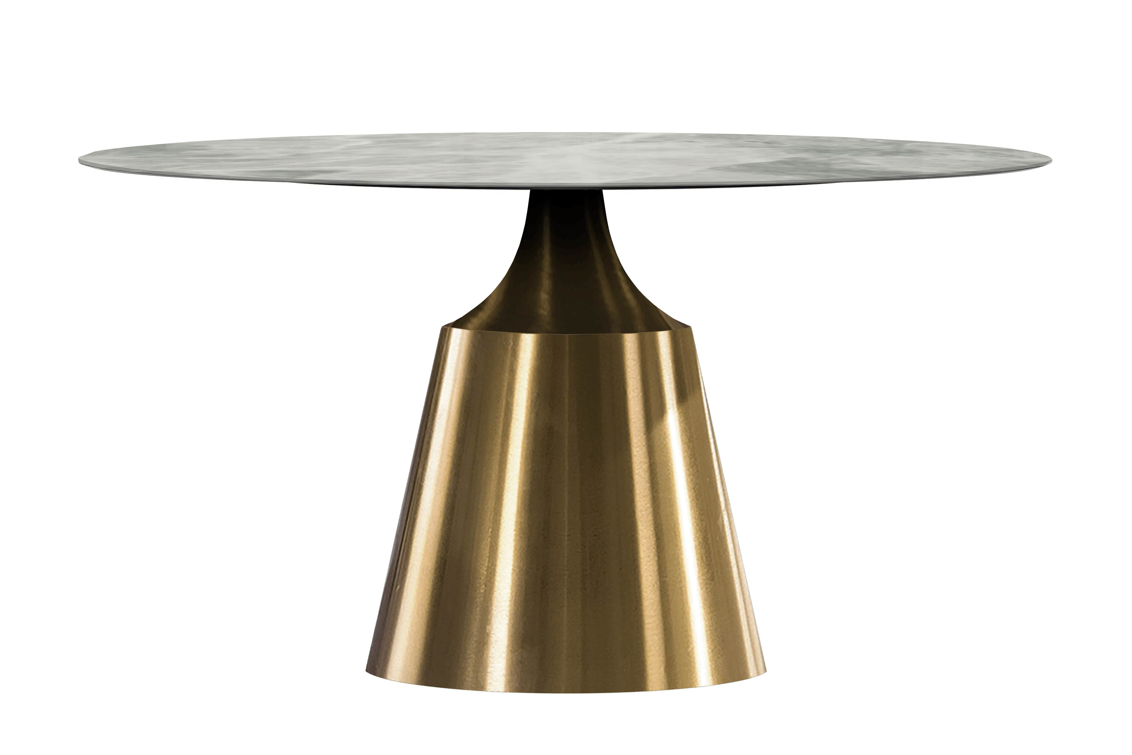 Prynn Modern Round Dining Table with a Sintered Stone/Glass Top in Stainless Steel