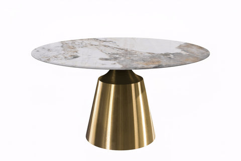 Prynn Modern Round Dining Table with a Sintered Stone/Glass Top in Stainless Steel