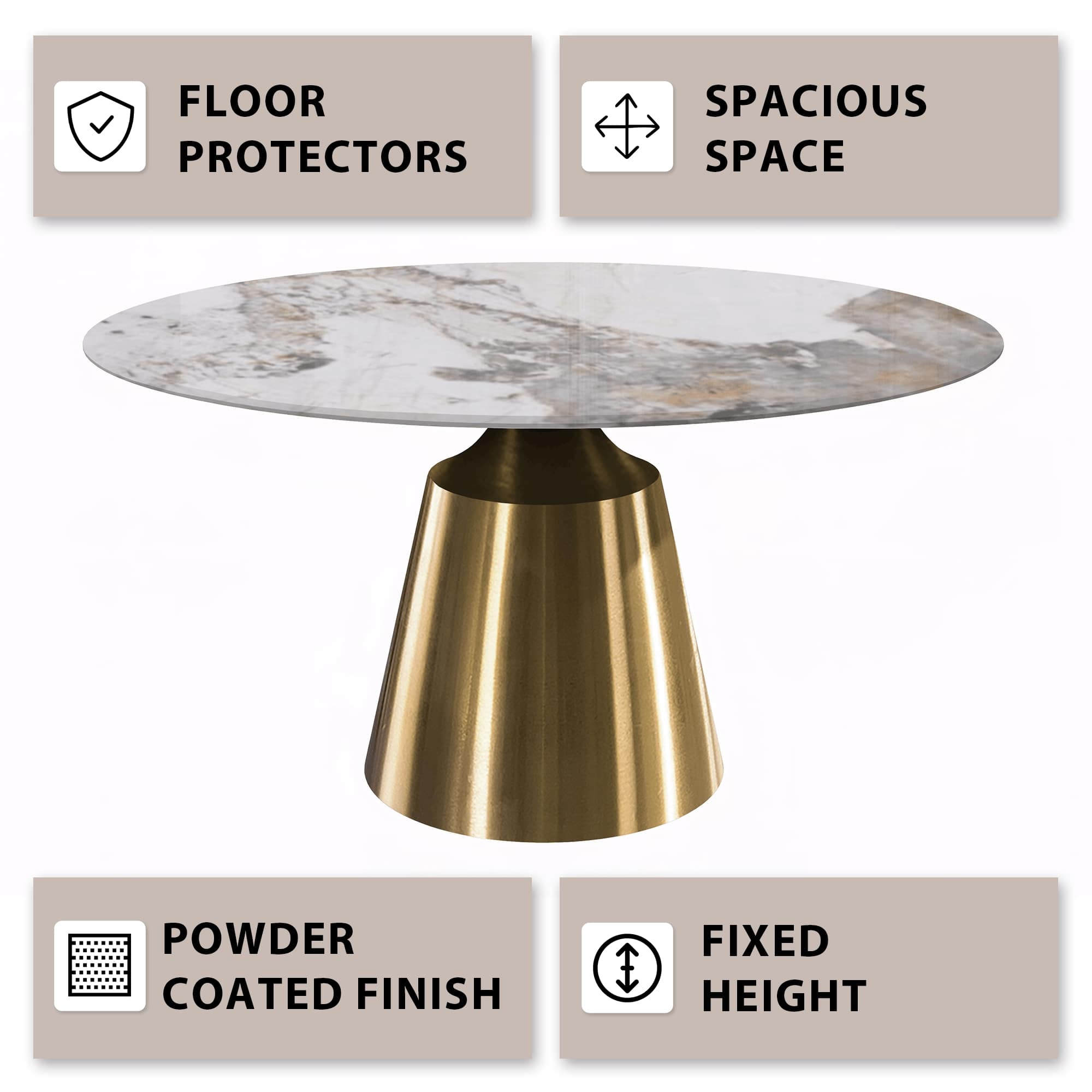 Prynn Modern Round Dining Table with a Sintered Stone/Glass Top in Stainless Steel