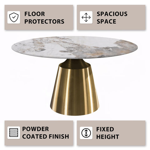 Prynn Modern Round Dining Table with a Sintered Stone/Glass Top in Stainless Steel