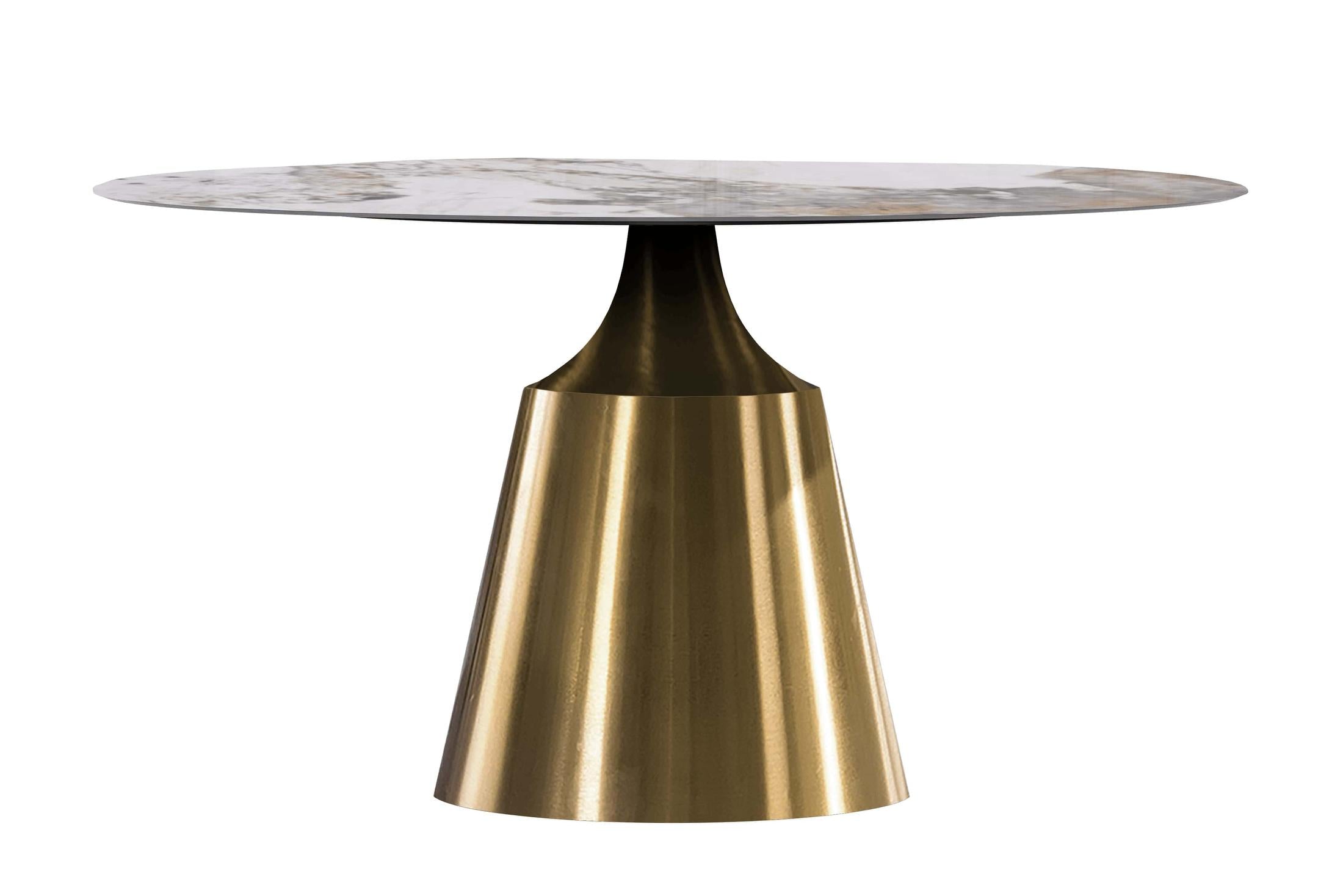 Prynn Modern Round Dining Table with a Sintered Stone/Glass Top in Stainless Steel