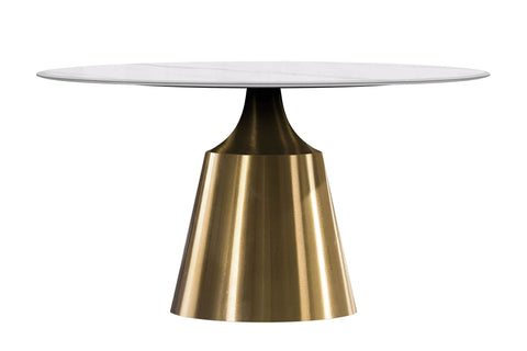 Prynn Modern Round Dining Table with a Sintered Stone/Glass Top in Stainless Steel