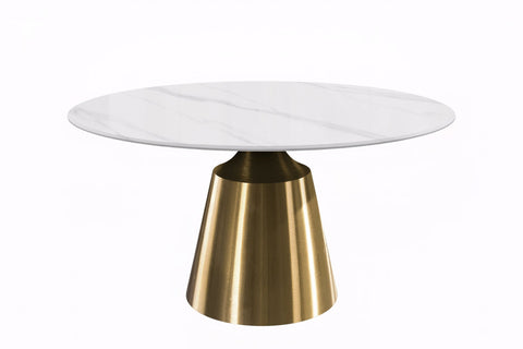 Prynn Modern Round Dining Table with a Sintered Stone/Glass Top in Stainless Steel