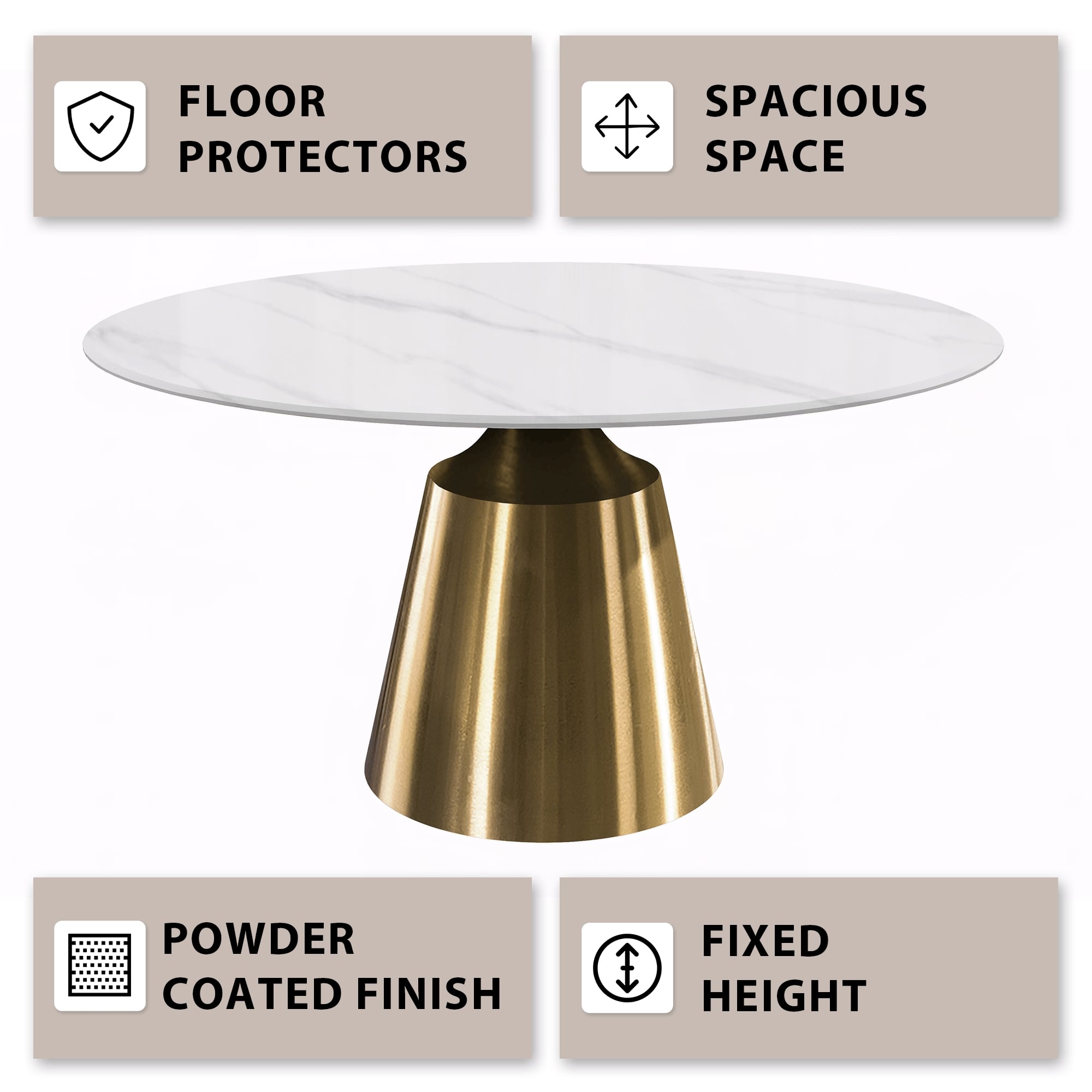 Prynn Modern Round Dining Table with a Sintered Stone/Glass Top in Stainless Steel