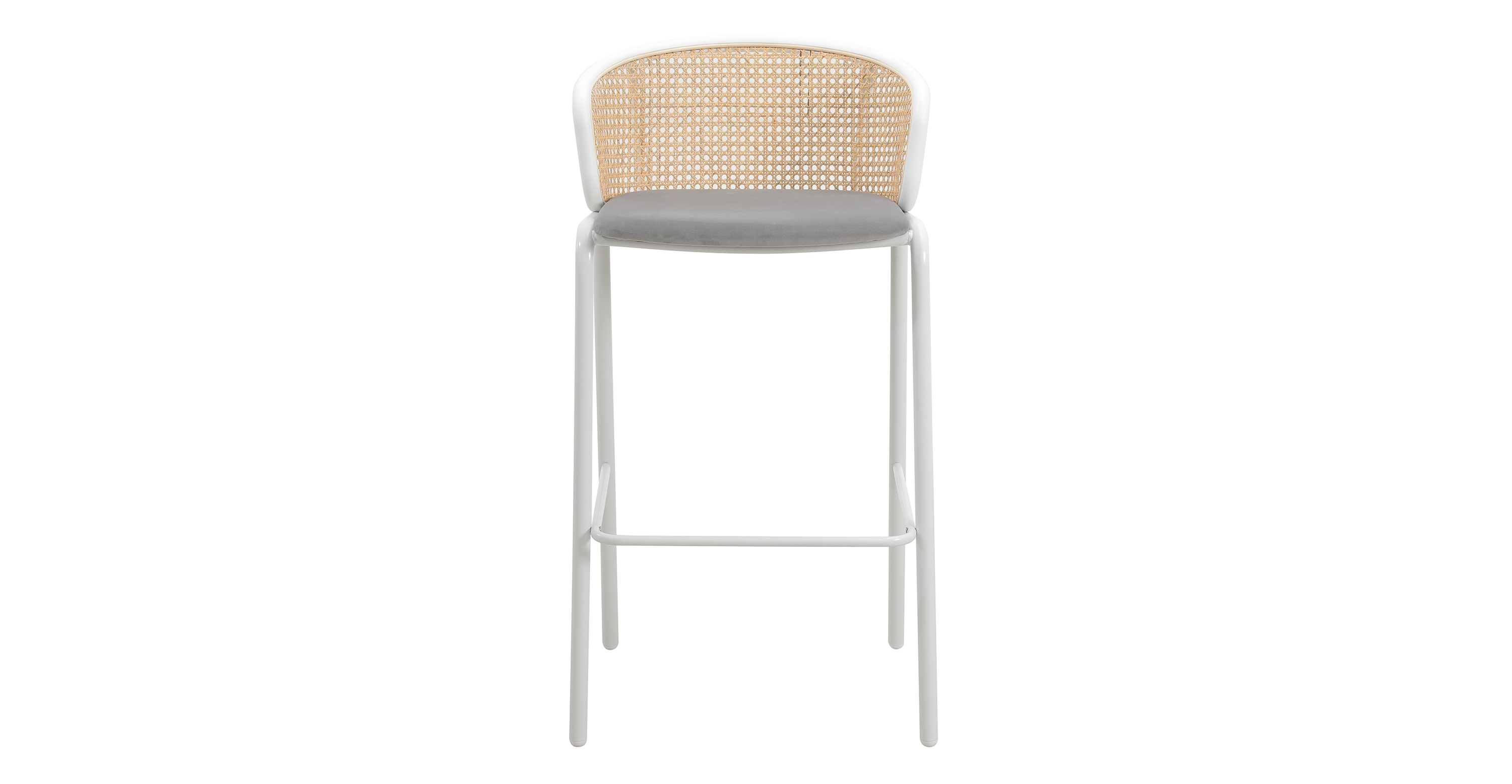 Ervilla Modern Wicker Bar Stool with Fabric Seat and White Powder Coated Steel Frame