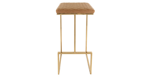 Quincy Quilted Stitched Leather Bar Stools With Gold Metal Frame