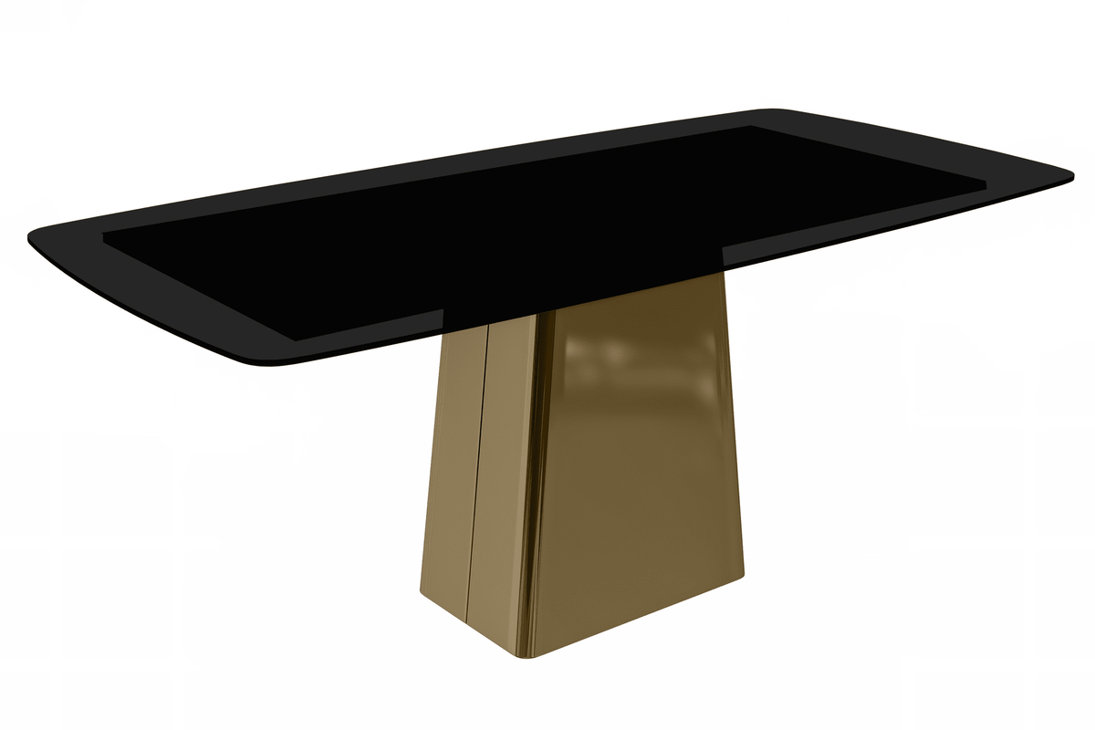 Quinix Rectangular Dining Table with Sintered Stone or Glass Rectangular Top and Gold Stainless Steel Base