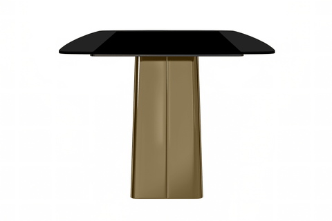 Quinix Rectangular Dining Table with Sintered Stone or Glass Rectangular Top and Gold Stainless Steel Base